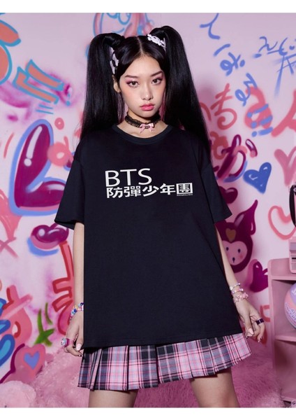 Kadın Siyah Bts Army Baskılı T-Shirt