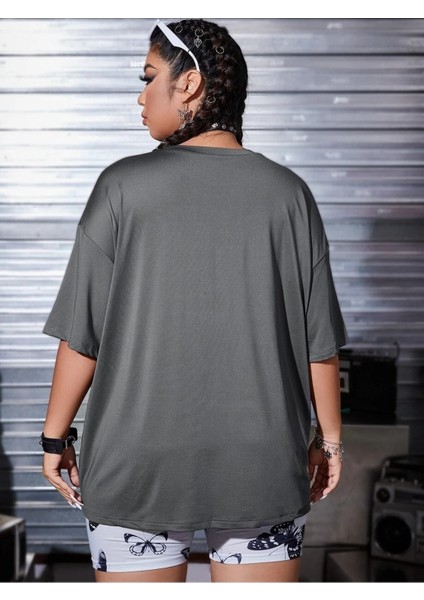 Füme Oversize T-Shirt Over Baskılı modelleri
