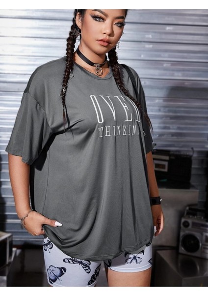 Füme Oversize T-Shirt Over Baskılı indirimleri