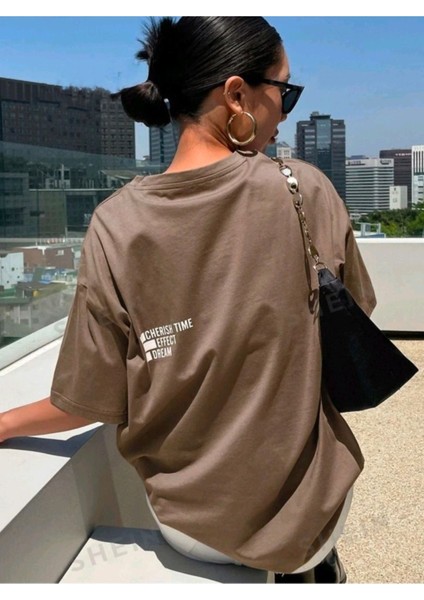 Kadın Cherısh Tıme Effect Baskılı Oversize Salaş T-Shirt Boyfriend modelleri