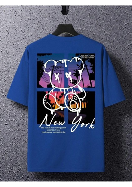 Bear New York Baskılı Oversize Erkek T-Shirt Salaş Boyfirend fiyatları