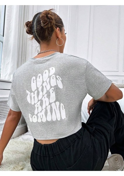 Kadın Crop Oversize Good Thıngs Baskılı