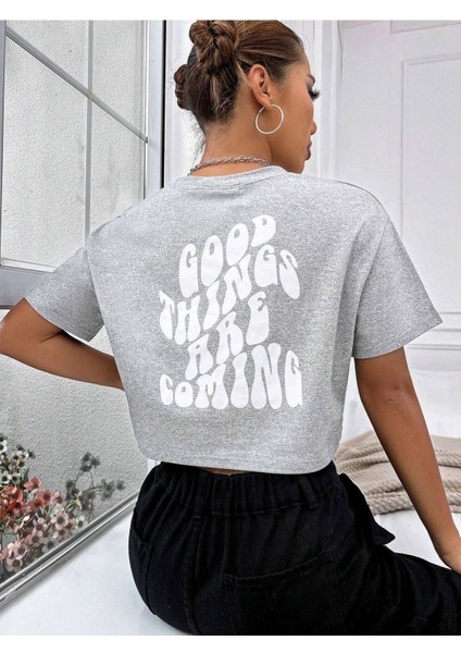 Kadın Crop Oversize Good Thıngs Baskılı modelleri