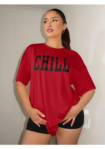 Chıll Baskılı Kadın Oversize T-Shirt Salaş Boyfirend