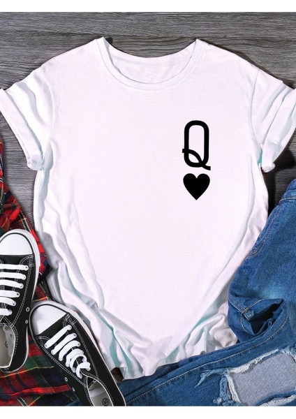 Kupa Kızı Baskılı Kadın Oversize Beyaz Salas T-Shirt Boyfriend