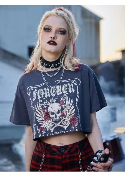 Kadın Crop For Ever Baskılı modelleri