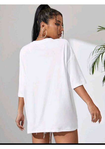 Kadın Be The Lıght Baskılı Oversize Salaş T-Shirt Ünisex Boyfirend