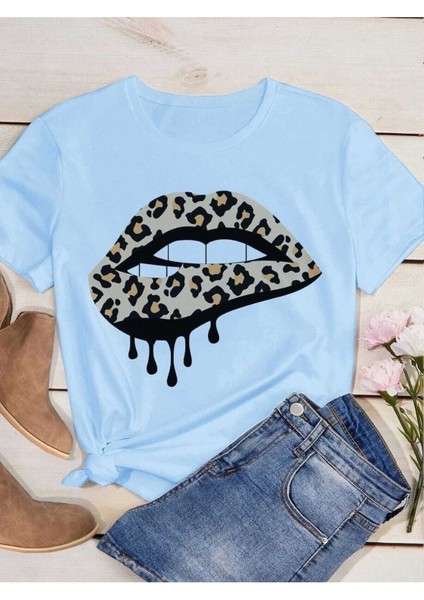 Leopard Lip Baskılı Oversize T-Shirt Salaş Boyfirend