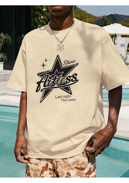 Stars Baskılı Oversize Erkek T-Shirt Salaş Boyfirend
