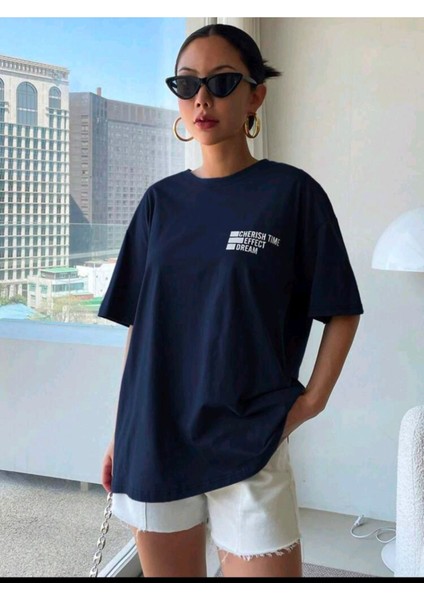 Kadın Cherısh Tıme Effect Baskılı Oversize Salaş T-Shirt Boyfriend