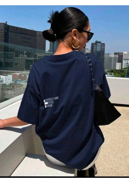 Kadın Cherısh Tıme Effect Baskılı Oversize Salaş T-Shirt Boyfriend modelleri