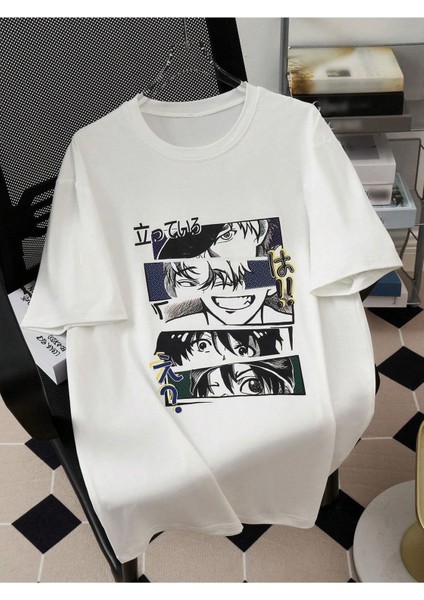 Anime Tema Baskılı Oversize Erkek T-Shirt Salaş Boyfirend