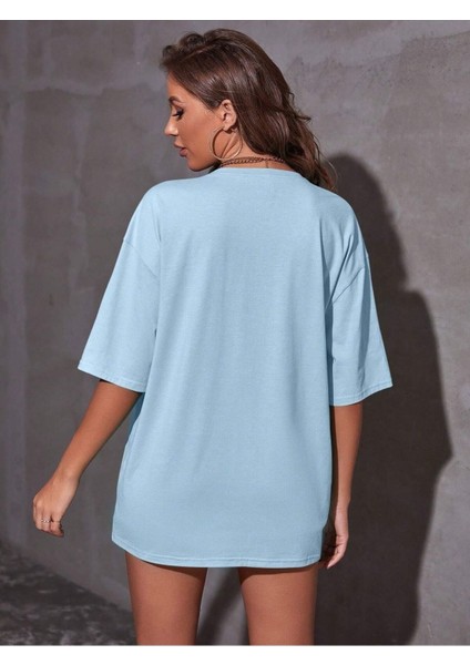 Miami Baskılı Oversize Salas Boyfriend Kadın T-Shirt Top Bluz fiyatları