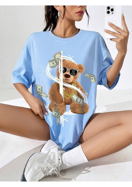Dolar Bear Baskılı Oversize T-Shirt Salaş Boyfirend