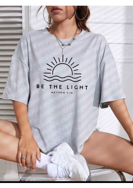 Kadın Be The Lıght Baskılı Oversize Salaş T-Shirt Ünisex Boyfirend