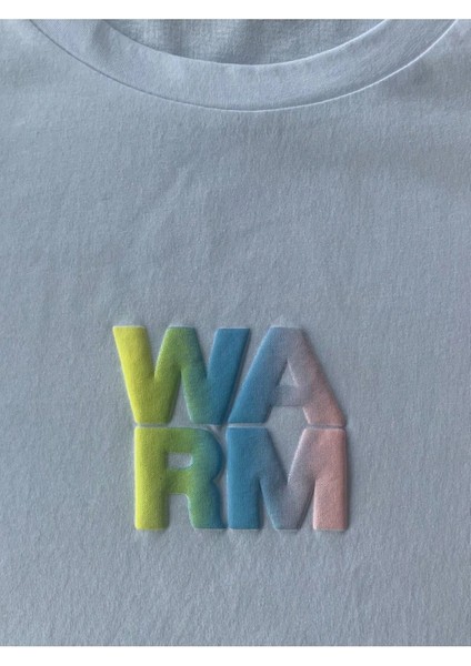 Warm Baskılı Beyaz Oversize Erkek T-Shirt Salaş Boyfirend fiyatları