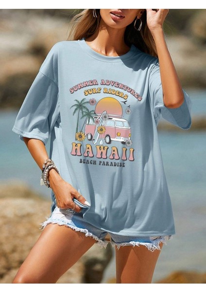 Surf Riders Baskılı Kadın Oversize T-Shirt Salaş Boyfirend