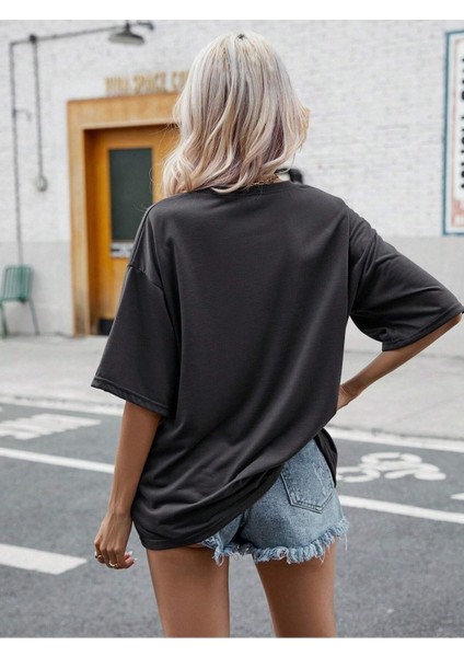 Tennessee Baskılı Kadın Oversize Kahverengi T-Shirt modelleri