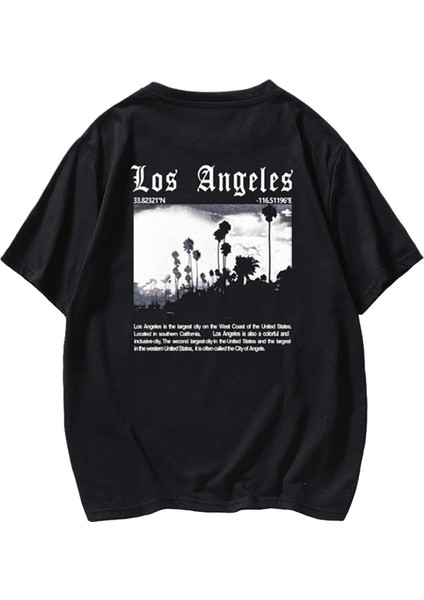 Unisex Los Angeles Ön ve Arka Baskılı Oversize T-Shirt