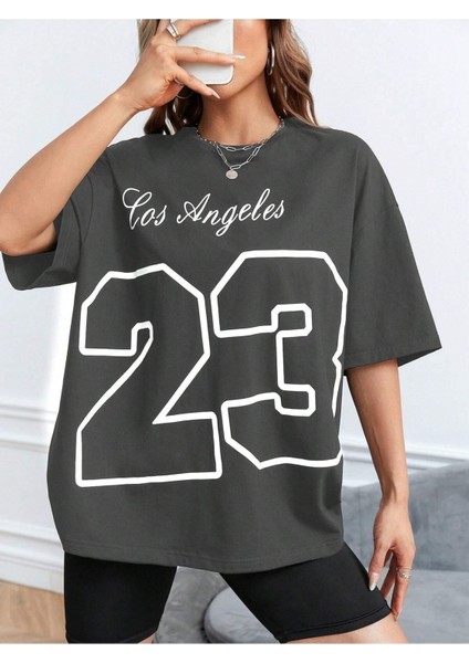 Los Angeles 23 Baskılı Oversize T-Shirt Salaş Boyfirend