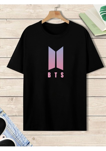 Siyah Purple Bts Baskılı T-Shirt