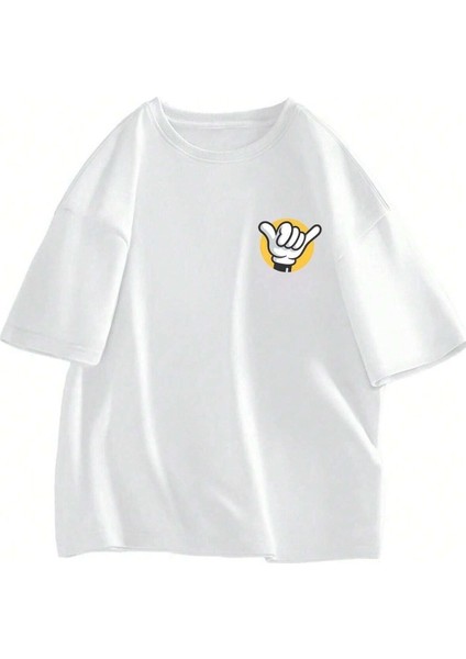 Baskılı Beyaz Oversize Erkek T-Shirt Salaş Boyfirend