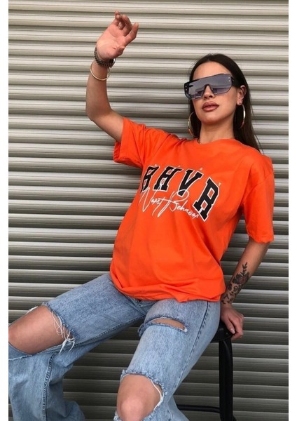 Kadın Bhvr Oversize Baskılı T-Shirt Bluz