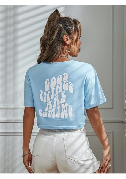 Kadın Crop Oversize Good Thıngs Baskılı modelleri