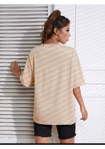 Kadın Losangel 23 Baskılı Oversize Salaş Bej T-Shirt Ünisex Boyfirend fiyatları