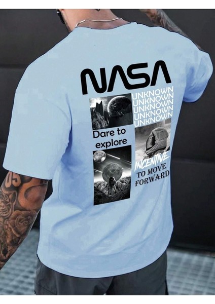 Nasa Baskılı Oversize Erkek T-Shirt Salaş Boyfirend