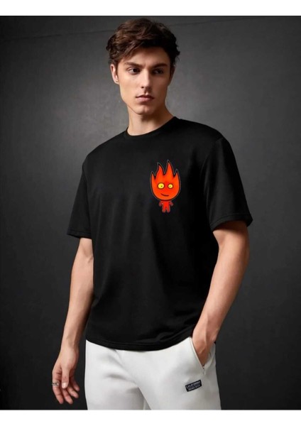 Ateş/su Baskılı 2'li Takım Oversize Salas T-Shirt Boyfriend modelleri