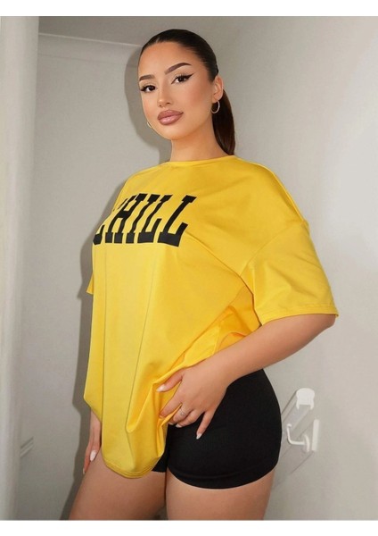 Chıll Baskılı Kadın Oversize T-Shirt Salaş Boyfirend