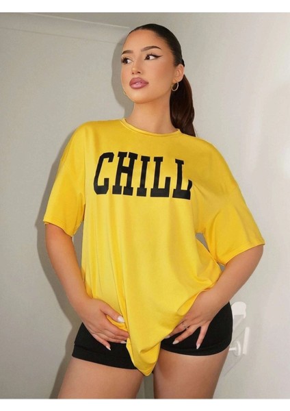 Chıll Baskılı Kadın Oversize T-Shirt Salaş Boyfirend