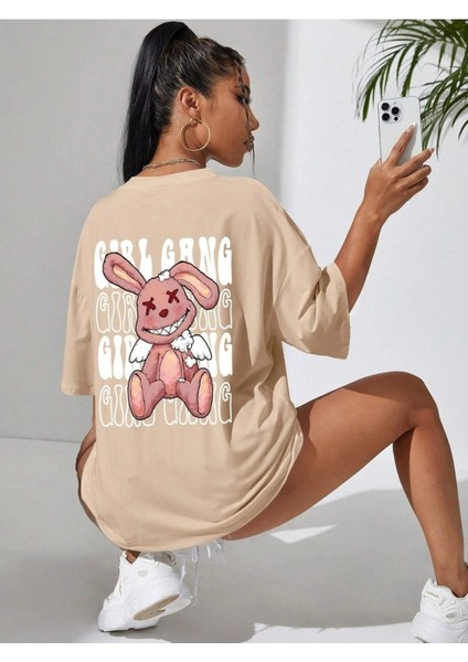 Girl Gang Baskılı Oversize T-Shirt Salaş Boyfirend