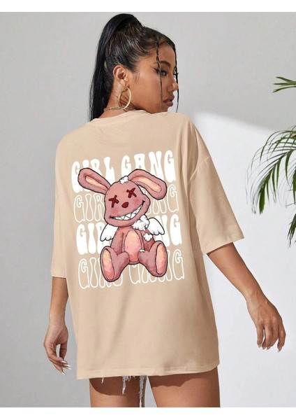 Girl Gang Baskılı Oversize T-Shirt Salaş Boyfirend modelleri