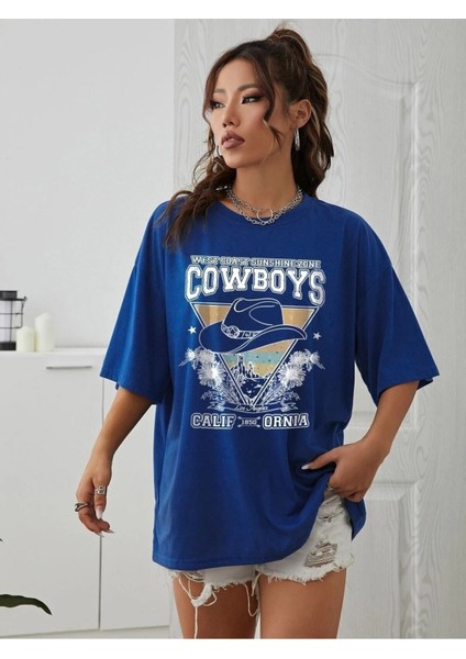 Cowboys Baskılı Kadın Oversize Salas T-Shirt Boyfriend modelleri