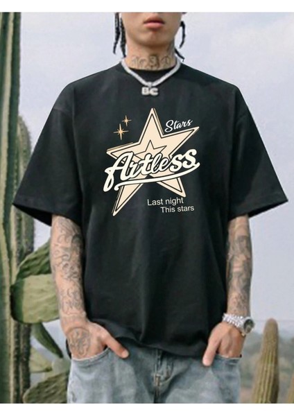 Stars Baskılı Oversize Erkek T-Shirt Salaş Boyfirend