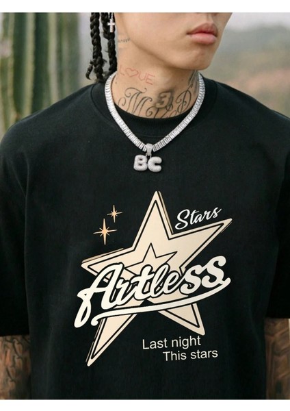 Stars Baskılı Oversize Erkek T-Shirt Salaş Boyfirend fiyatları