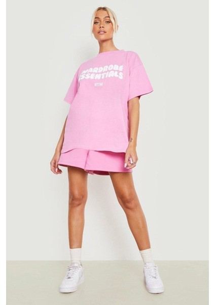 Pembe Oversize Wardrobe T-Shirt - Oversize Baskılı Wardrobe modelleri