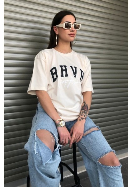 Kadın Bhvr Oversize Baskılı T-Shirt Bluz modelleri