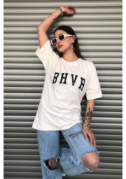 Kadın Bhvr Oversize Baskılı T-Shirt Bluz fırsatları