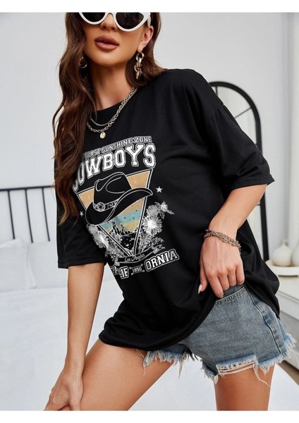 Cowboys Baskılı Kadın Oversize Salas T-Shirt Boyfriend fiyatları