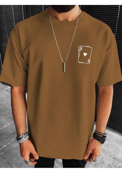 Kupa A / J Baskılı Oversize Erkek T-Shirt Salaş Boyfirend modelleri