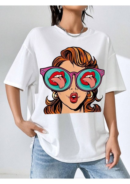 Pop Art Face Baskılı Oversize T-Shirt Salas Boyfriend fiyatları