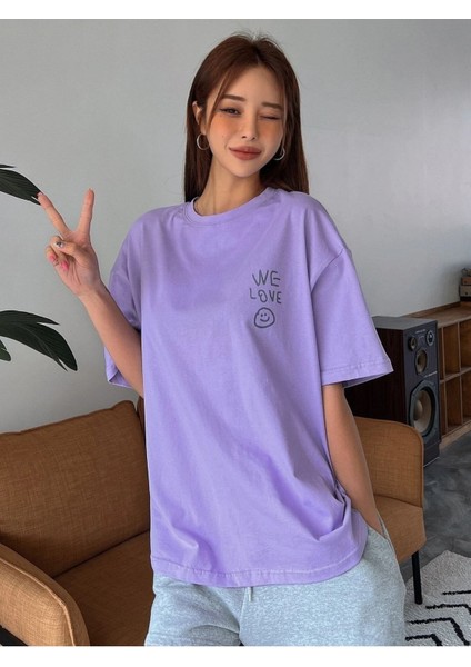 We Love Baskılı Oversize T-Shirt