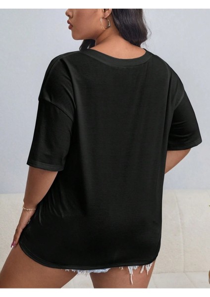 V Yaka Düz & Baskılı Siyah / Beyaz Oversize T-Shirt Salaş Boyfirend fiyatları