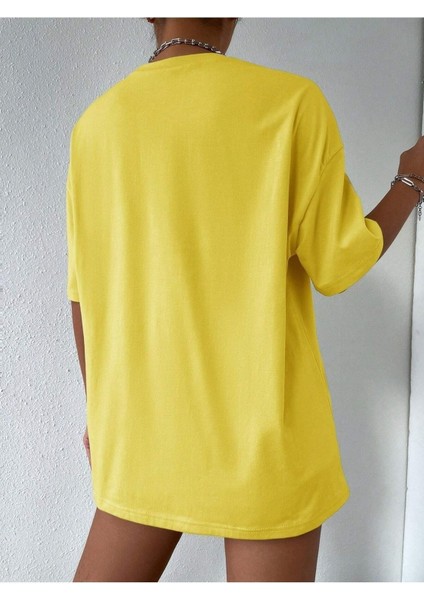 Çizgi Yüz Baskılı Kadın Oversize T-Shirt Salaş Boyfirend fiyatları