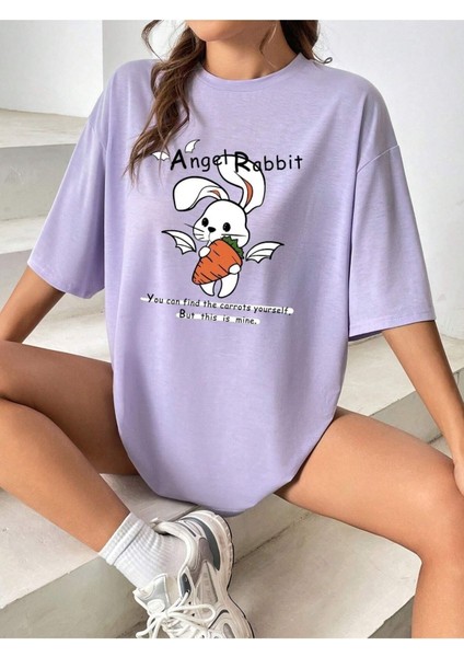 Angel Rabbit Baskılı Oversize T-Shirt Salas Boyfriend