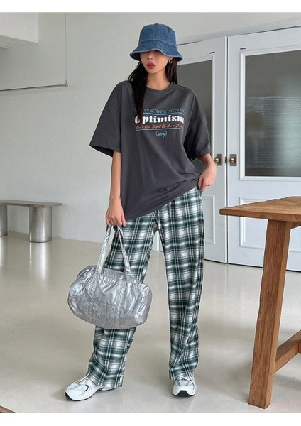 Kadın Antrasit Optimism Baskılı Oversize Bisiklet Yaka Salaş fiyatları