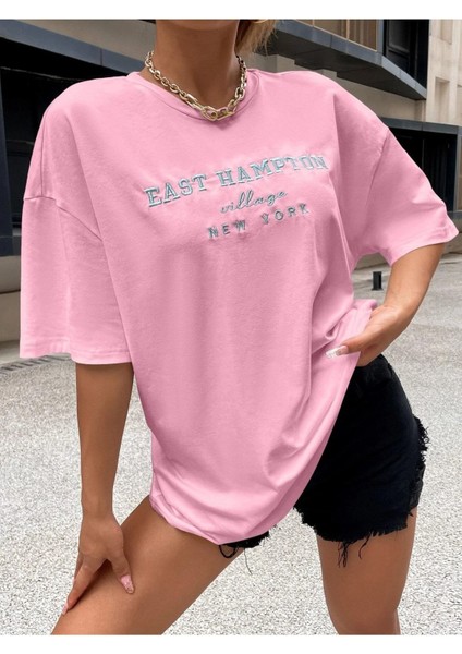 East Hampton Baskılı Oversize T-Shirt Salaş Boyfirend
